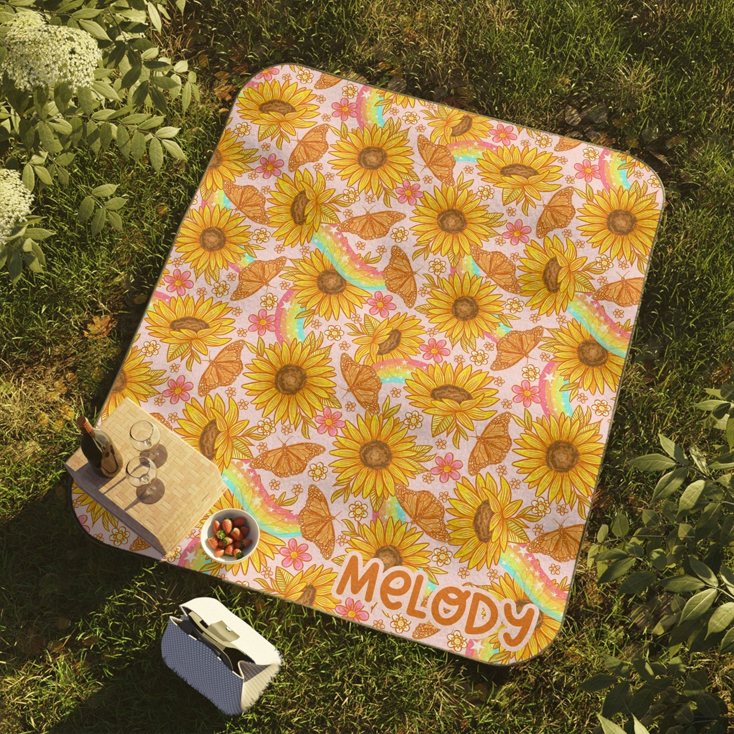 Personalized Yellow Floral Picnic Blanket Waterproof
